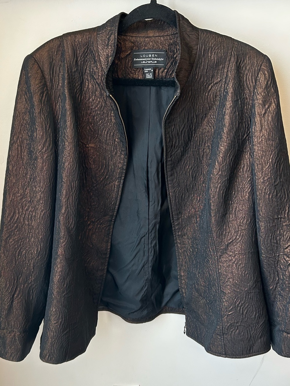 Louben Bronze Metallic Textured Zip Jacket Quiet Luxury Career Size 16 - Picture 3 of 14